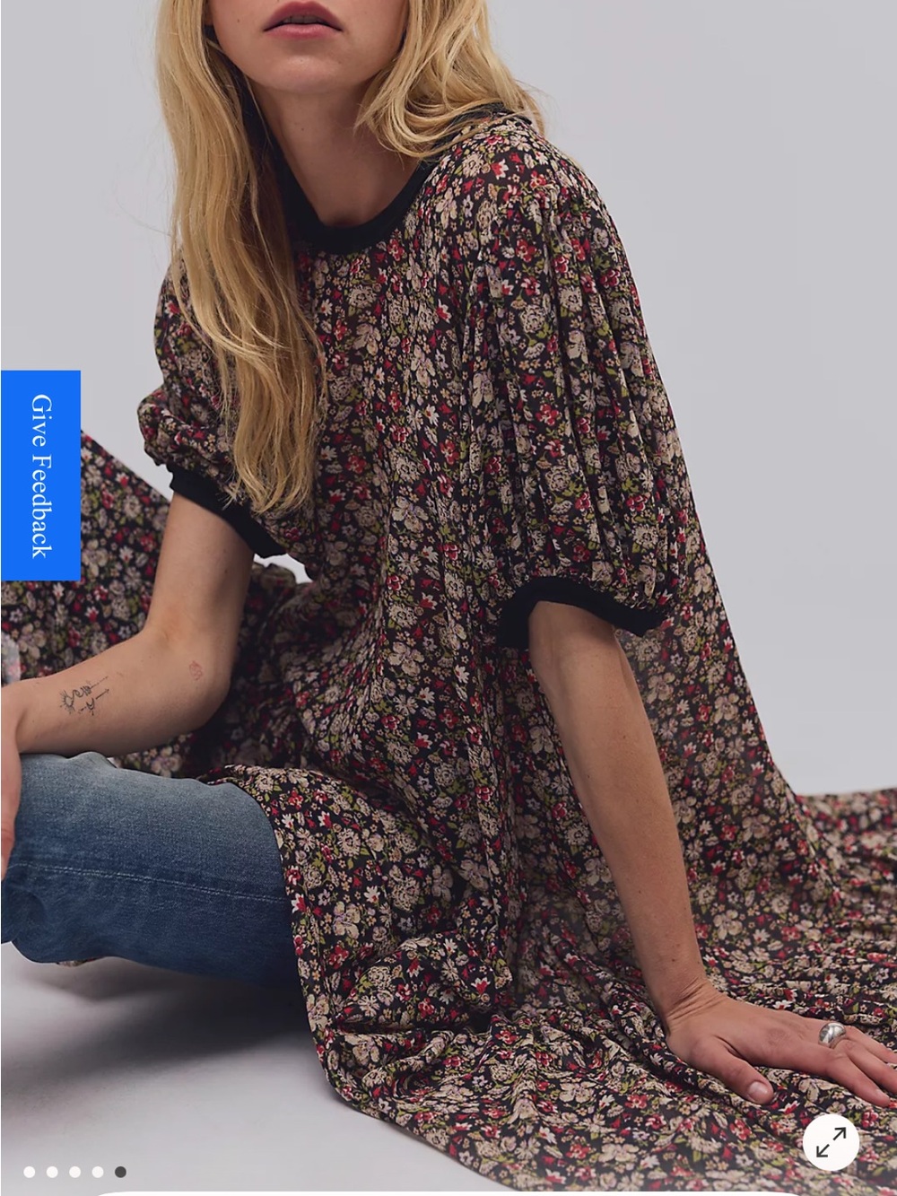 Free People Courtside Crush Maxi Dress Large Black Combo NWT floral sleeves Boho - Picture 5 of 12